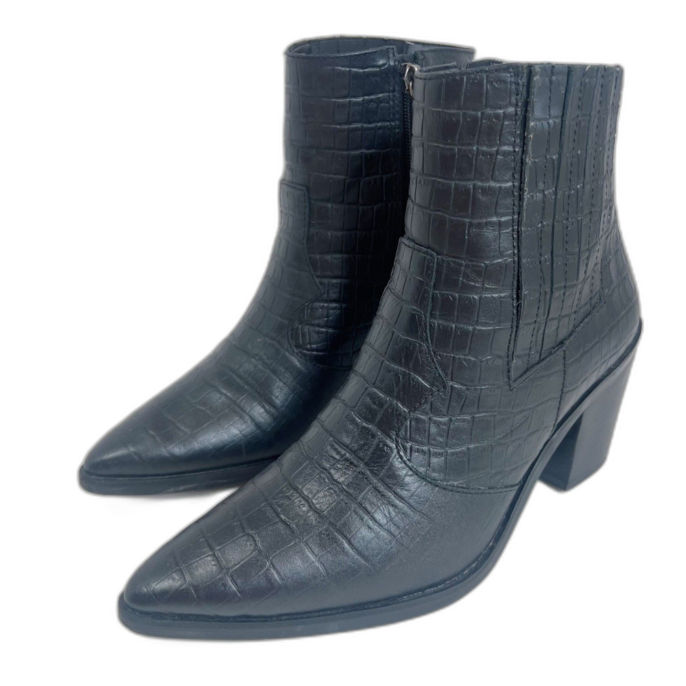 Blondo Black Leather Crocodile Embossed Booties Cowboy Ankle Boots Size 9 - Picture 7 of 8